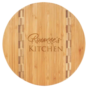 Round Bamboo Cutting Board with Butcher Block Inlay