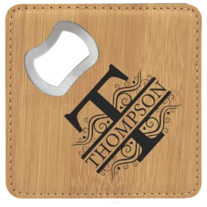 4" x 4" Square Leatherette Bottle Opener Coaster