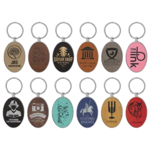 3" x 1.75" Leatherette/Metal Oval Keychain