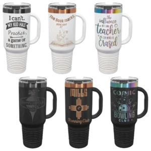 40 oz. Travel Mug with Handle & Straw, NEW STYLES