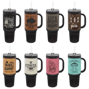 40 oz. Leatherette Travel Mug with Handle, Straw Included