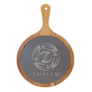 Round Acacia Wood/Slate Serving Board with Handle